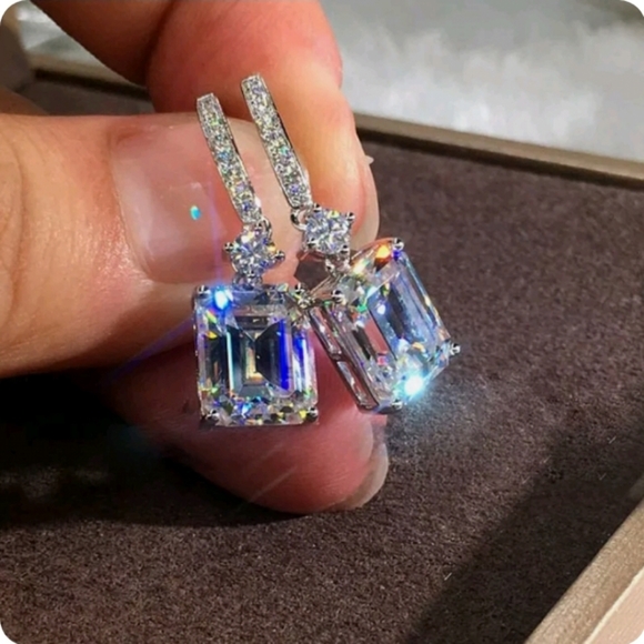 Drop Dangle Earrings Hook Backs S925 White Sapphire Elegant - Picture 4 of 4